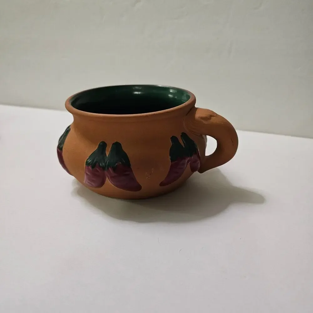 Glazed Art Pottery Salsa Bowl Tan/Green Stoneware 16 oz. Serving Dish